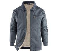 Mr.Stream Men's Waxed Cotton Duck Canvas Water-Repellent Sherpa Lined Fleece Front-Zip Jackets, Blue-grey, XL