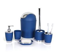 MR TANGMEN 6 Pieces Set Bathroom Accessories, Fashion Simple Plastic Sturdy Home Hotel Bathroom Set Toilet Brush, Trash Can, Tooth Mug, Toothbrush Holder, Lotion Bottles, Soap Dish Dark Blue