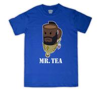 Mr Tea Graphic Illustration Mens T-Shirt, Royal Blue, Large