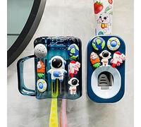 Mr. Thumbs Automatic Toothpaste Dispenser & Wall Mounted Cup 3 Piece Set, Wall Mounted for Bathroom, Toothpaste Squeezer for Kids & Family Shower (Navy Blue)