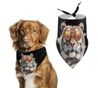 Mr. Tiger with Glasses Dog Scarf Triangle Bandana Cat Soft Puppy Scarfs for Small Medium Pets