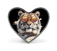 Mr. Tiger with Glasses Heart Badge Pin Metal Reel Pins Memorial Brooch Button Lapel Pins for Backpack Wedding