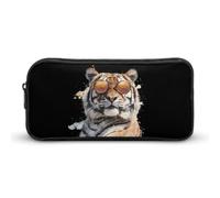 Mr. Tiger with Glasses Pencil Case Pen Holders Stationery Bag College Office Large Capacity Pouch for Men Women