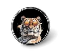 Mr. Tiger with Glasses Round Badge Pin Metal Memorial Brooch Button Lapel Pins for Backpack Wedding