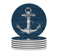 Mr.Tom Anchor Coasters for Drinks , Set of 6, 4 Inch Absorbent Diatomite Ceramics Nautical Coasters for Coffee Table with Cork Base Tabletop Protection Suitable for Dining Desks Restaurants