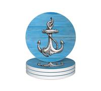Mr.Tom Coasters for Drinks Vintage Anchor Set of 4, 4 Inch Absorbent Ceramics Coasters with Cork Base for Coffee Table, Tabletop Protection, Dining Tables, Desks, Restaurants, Cafes