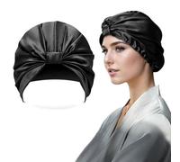 Mr.Van 100% Mulberry Silk Bonnet for Sleeping, Curly Hair Sleep Bonnets for Women, Night Sleep Cap Short Medium Long Hair Wrap, Turban Head Cover (Black)
