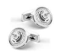 Mr.Van Classic Round Shape Cufflinks Crystal Cufflinks for Men, Business, Wedding, Party, Elegant Style (White)