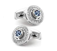Mr.Van Classic Round Shape Cufflinks Navy Blue Crystal Cufflinks for Men, Business, Wedding, Party, Elegant Style