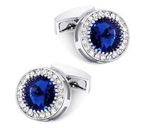 Mr.Van Cufflinks for Men, Classic Silver Crystal Round Cuff Links Mens Shirt Suit Elegant Style for Wedding Party Groom Best Man Business Gifts