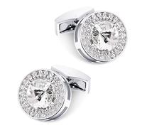 Mr.Van Cufflinks for Men, Classic Silver Crystal Round Cuff Links Mens Shirt Suit Elegant Style for Wedding Party Groom Best Man Business Gifts