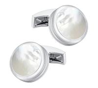 Mr.Van Cufflinks for Men White Mother of Pearl Silver Base