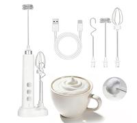 Mr.Van Handheld Milk Frother, Multifunction USB C Rechargeable Electric Egg Beater, Stainless Steel Whisk with Stand for Cappuccino, Latte, Matcha (White)