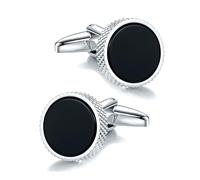 Mr.Van Tuxedo Cufflinks for Men, Cuff Links Mens Round Shape Black Onyx Silver Base Classic for Business, Wedding, Party, Elegant Style