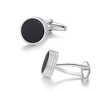 Mr.Van Tuxedo Cufflinks for Men, Cuff Links Mens Round Shape Black Onyx Silver Base Classic for Business, Wedding, Party, Elegant Style