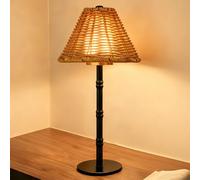 Mr.White Rechargeable Cordless Table Lamp with Wicker Shade, 5200mAh Battery Operated Portable Table Light with Touch Control, for Patio Restaurant Kitchen Dinner (Black)