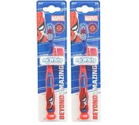 Mr White Spiderman Toothbrush with Protection Cap, Suction Cup, Comfortable Handle and Soft Nylon Bristles for Kids (Pack of 2) - Red