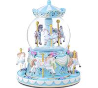 Mr.Winder Carousel Music Box, 8-Horse Blue Snow Globe Rotating Horse Musical Boxes, for Wife Mom Girls Kids Women Daughter Birthday Anniversary Valentine, Play Always with Me