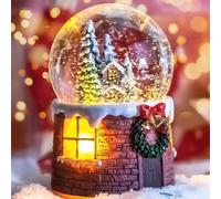 Mr.Winder Christmas Village House Snow Globe Music Box, Xmas Musical Water Globe with Light Play We Wish You A Merry Christmas