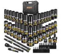 Mr.wintek 3/8" Drive Impact Socket Set 74PCS, 6-Point Deep Shallow Sockets | Metric (8-19mm, 21-22mm) & SAE (5/16"-3/4"), Ratchet Handle, Extension Bars, Universal Joint, Drill Adapter, Bit Holder, CR-V