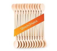 Mr.Woodware 30 cm Wooden Spoons for Cooking - Set of 24 Long Handle Oval Wooden Spoon for Mixing, Stirring, Tasting - Kitchen Wooden Utensils for Cooking and Crafts, Personalized Wood Burning