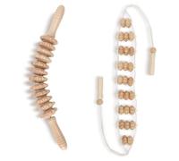 Mr.Woodware Wood Therapy Massage Tools - 2 Pcs Wooden Lymphatic Drainage Curved Roller Stick & Back Massager with Rope Massage Kit - Wood Massage Tools for Body Shaping, Sculpting, Maderoterapia