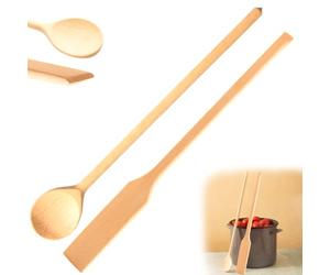 Mr.Woodware Wooden Kitchen Utensils- 24 Inch Long Handle Beech Wood Wok Spatula and Cooking Spoon - 2 in 1 Wooden Cooking Utensils Set for Mixing in Big Stock Pots Cauldron (Spoon & Spatula)