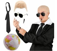 Mr Worldwide Adults 5pc Rapper Accessory Set Bald Cap Globe Tie Novelty Gift