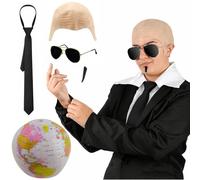 Mr Worldwide Set 5 Piece Bald Cap Sunglasses Moustache Tie Globe Tour