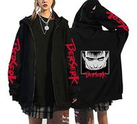 MR.YATCLS Mens Zipped Hoodie - Berserk Manga Black Hoodie Zip Up - Berserk Guts Print Hoodies Men/Women Long Sleeve Casual - Drawstring Sweatshirt Oversized Clothing Y2K Style (S-4XL)