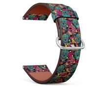 MRAKPLGE 20mm Watch Band with Quick-Release, Day Dead Colorful Sugar Skull Pattern, Replacement Vegan Leather Strap, Bracelet for Smartwatches, Wristband for Men and Women