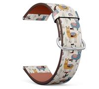 MRAKPLGE 20mm Watch Band with Quick-Release, Llama Cactus Pattern, Replacement Vegan Leather Strap, Bracelet for Smartwatches, Wristband for Men and Women