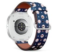 MRAKPLGE Leather Watch Band, Baseball Sport Pattern, Compatible with Samsung Galaxy Watch 8 40mm 44mm/ 8 Classic 46mm, Replacement Vegan Leather Strap Bracelet