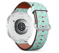 MRAKPLGE Leather Watch Band, Flamingo On Mint Pattern, Compatible with Samsung Galaxy Watch 8 40mm 44mm/ 8 Classic 46mm, Replacement Vegan Leather Strap Bracelet