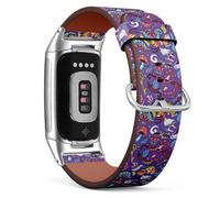 MRAKPLGE Watch Band, Alice Wonderland Fairytale Story Pattern, Compatible with Fitbit Charge 6 / Fitbit Charge 5, Replacement Vegan Leather Strap, Bracelet, Wristband for Men and Women