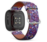 MRAKPLGE Watch Band, Alice Wonderland Fairytale Story Pattern, Compatible with Fitbit Versa 4, Versa 3, Sense 2, Sense, Replacement Vegan Leather Strap