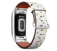 MRAKPLGE Watch Band, Bees Pattern, Compatible with Fitbit Charge 6 / Fitbit Charge 5, Replacement Vegan Leather Strap, Bracelet, Wristband for Men and Women