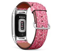 MRAKPLGE Watch Band, Breast Cancer Ribbons Pattern, Compatible with Fitbit Charge 6 / Fitbit Charge 5, Replacement Vegan Leather Strap, Bracelet, Wristband for Men and Women