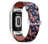 MRAKPLGE Watch Band, Butterfly Pattern, Compatible with Fitbit Charge 6 / Fitbit Charge 5, Replacement Vegan Leather Strap, Bracelet, Wristband for Men and Women