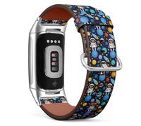 MRAKPLGE Watch Band, Cartoon Space Monkey Pattern, Compatible with Fitbit Charge 6 / Fitbit Charge 5, Replacement Vegan Leather Strap, Bracelet, Wristband for Men and Women