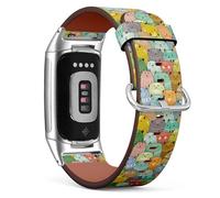 MRAKPLGE Watch Band, Cats Pattern, Compatible with Fitbit Charge 6 / Fitbit Charge 5, Replacement Vegan Leather Strap, Bracelet, Wristband for Men and Women