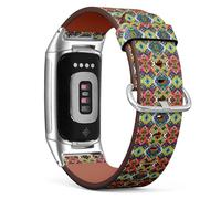 MRAKPLGE Watch Band, Ethnic Boho Ornament Pattern, Compatible with Fitbit Charge 6 / Fitbit Charge 5, Replacement Vegan Leather Strap, Bracelet, Wristband for Men and Women