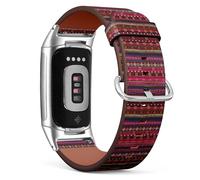 MRAKPLGE Watch Band, Ethnic Boho Print Pattern, Compatible with Fitbit Charge 6 / Fitbit Charge 5, Replacement Vegan Leather Strap, Bracelet, Wristband for Men and Women
