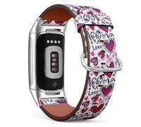 MRAKPLGE Watch Band, Love Valentines Pattern, Compatible with Fitbit Charge 6 / Fitbit Charge 5, Replacement Vegan Leather Strap, Bracelet, Wristband for Men and Women