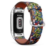 MRAKPLGE Watch Band, New Year Snowman Christmas Pattern, Compatible with Fitbit Charge 6 / Fitbit Charge 5, Replacement Vegan Leather Strap, Bracelet, Wristband for Men and Women