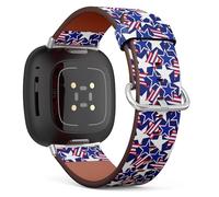MRAKPLGE Watch Band, Usa Stars Stripes Pattern, Compatible with Fitbit Versa 4, Versa 3, Sense 2, Sense, Replacement Vegan Leather Strap Bracelet