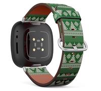 MRAKPLGE Watch Band, Winter Holiday Knitted Pattern, Compatible with Fitbit Versa 4, Versa 3, Sense 2, Sense, Replacement Vegan Leather Strap Bracelet