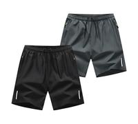 Mrat 2 Pack Men's Shorts Summer Casual Athletic Sports Shorts Quick Dry Breathable Elastic Waist Gym Joggers Drawstring Workout with Zip Pockets Fitness Jogger Trainning UK Size 8-22