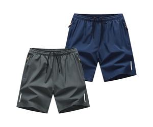 Mrat 2 Pack Men's Shorts Summer Casual Athletic Sports Shorts Quick Dry Breathable Elastic Waist Gym Joggers Drawstring Workout with Zip Pockets Fitness Jogger Trainning UK Size 8-22