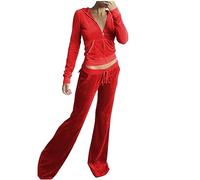 Mrat 2 Piece Outfits For Women Tracksuit Long Sleeve Velour For Velvet Ladies Hoodie Sweatshirt Jogging Workout Sets Ladies Sports Fashion Casual Suit Sportswear Ladies Solid Color Sweatsuit Red XXL